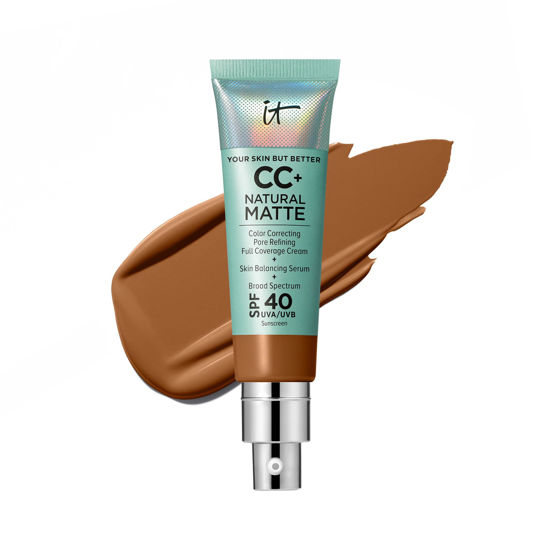 Picture of IT Cosmetics CC+ Cream Natural Matte Foundation with SPF 40 - Shine-Reducing & Long-Wear Full Coverage Foundation For Oily Skin - With Hyaluronic Acid - Non-Comedogenic, Neutral Rich - 1.08 fl oz