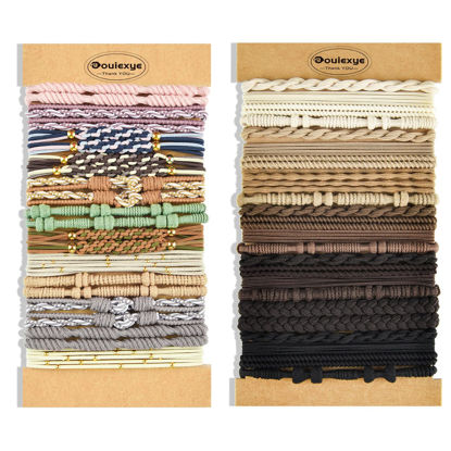 Picture of Bouiexye Hair Tie Bracelets, 48PCS Boho Hair Accessories Hair Ties for Women - Not Damage for Thick Thin Hair Medium Long Hair Pony Tails (Retro C)