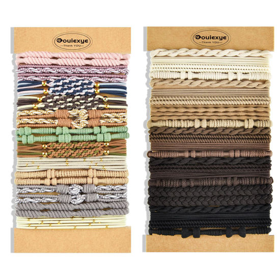 Picture of Bouiexye Hair Tie Bracelets, 48PCS Boho Hair Accessories Hair Ties for Women - Not Damage for Thick Thin Hair Medium Long Hair Pony Tails (Retro C)