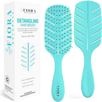 Picture of Detangler Brush by Fiora Naturals - 100% Bio-Friendly Detangling brush w/Ultra-Soft Bristles - Glide Through Tangles with Ease - For Curly, Fine, Black Natural, Women, Men, Kids - Dry and Wet Hair