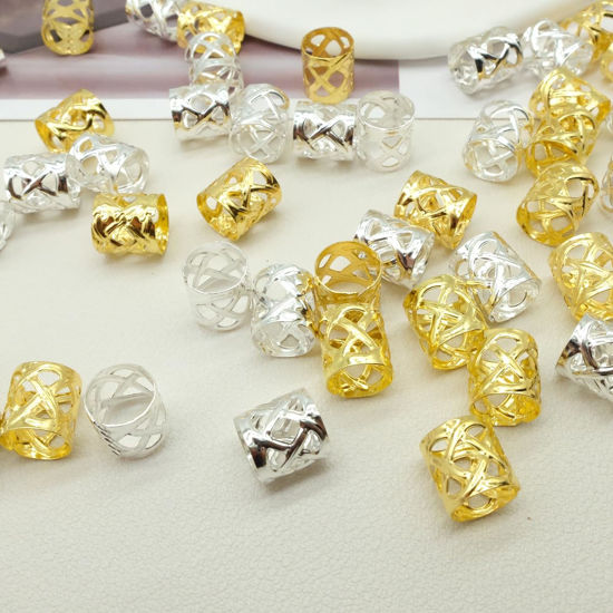 Picture of 100pcs Gold and Silver Dreadlock Accessories Hair Cuffs for Braids Loc Jewelry Rings Adjustable Hair Beads for Women and Girls