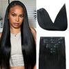 Picture of Yaki Straight Clip in Hair Extensions for Black Women Brazilian Human Hair Extensions 8Pcs Remy Hair Extensions Clip in Human Hair with 18Clips Double Lace Weft 120g 26inch Natural Black
