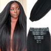 Picture of Seamless Kinky Straight Clip in Hair Extensions for Black Women Brazilian Virgin Human Hair Extensions 8Pcs Seamless Clip ins Human Hair with 18Clips Invisible PU Skin Weft 120g 24inch Natural Black