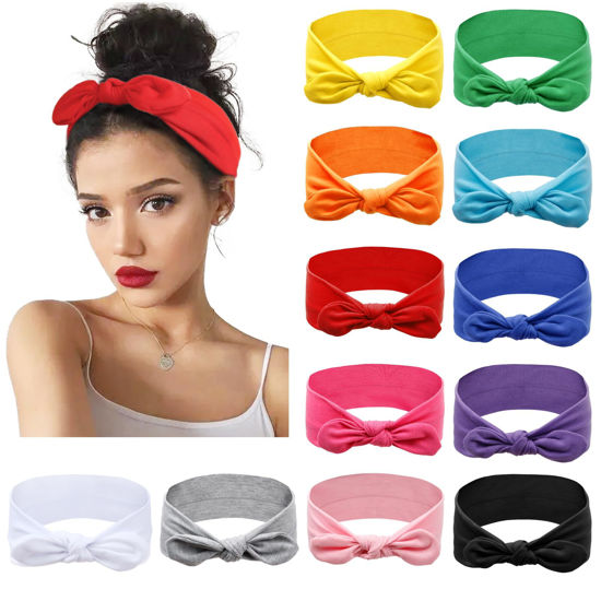Picture of Huachi 12 Pack Bow Headbands for Women Headwraps Hair Band Knotted Headband Rabbit Ears Stretchy Turban Head Wraps Fashion Christmas Headbands Sport Cute Hair Accessories