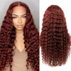 Picture of AAKJJ Reddish Brown Deep Wave Lace Front Wigs Human Hair 13x4 HD Transparent Lace Front Wigs for Women Copper Auburn Colored Human Hair Wig Glueless Pre Plucked with Baby Hair 200 Density 30 Inch