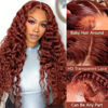 Picture of AAKJJ Reddish Brown Deep Wave Lace Front Wigs Human Hair 13x4 HD Transparent Lace Front Wigs for Women Copper Auburn Colored Human Hair Wig Glueless Pre Plucked with Baby Hair 200 Density 30 Inch