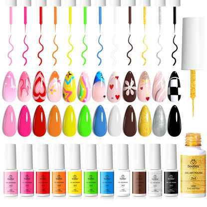 Picture of beetles Nail Art Polish Set- 12 Colors 2 IN 1 Gel Nail Polish, Pink Blue Purple Brown Black Gel Liner Polish Soak Off Nail Art Design Set, Nail Brush for Nail Painting for Women