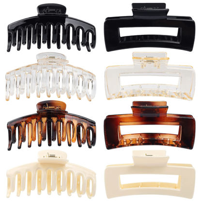 Picture of laxizar Claw Clip Hair Clip 8 Pack 4.3 Ihch Rectangular Hair Clips for Women Girls Large Hair Jaw Clips Hair Clamps