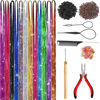 Picture of Hair Tinsel Kit (48 Inch,12 Colors, 3800 strands), Fairy Tinsel Hair Extensions with Tools - Glitter Hair Tinsel Heat Resistant Accessories for Girls Women Kids Christmas New Year Halloween Cosplay