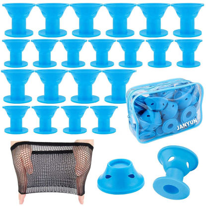 Picture of JANYUN 40 Pcs Magic Hair Rollers Include 20 pcs Large Silicone Curlers and 20pcs Small Silicone Curlers (sea blue)