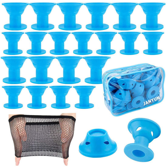 Picture of JANYUN 40 Pcs Magic Hair Rollers Include 20 pcs Large Silicone Curlers and 20pcs Small Silicone Curlers (sea blue)