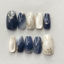 Picture of LBPEPAMZ Purple Press on Nails Short Medium Coffin Fake Nails with 3D Embossed Silver Flower Designs White Gradient French Tips False Nails Full Cover Glitter Glossy Stick on Nails for Women 24Pcs