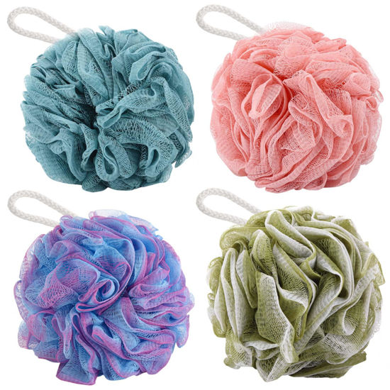 Picture of BTYMS 4 Pieces Bath Sponge Shower Loofahs 60g Mesh Pouf Bath Puffs Shower Scrunchies Bath Poufs for Shower