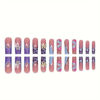Picture of QQPPOLIU Long Press on Nails Square Fake Nails Acrylic False Nails with Floral and 3D Butterfly Designs Stick on Nails Pink To Purple French Tip Nails Press on 24pcs Gift for Women