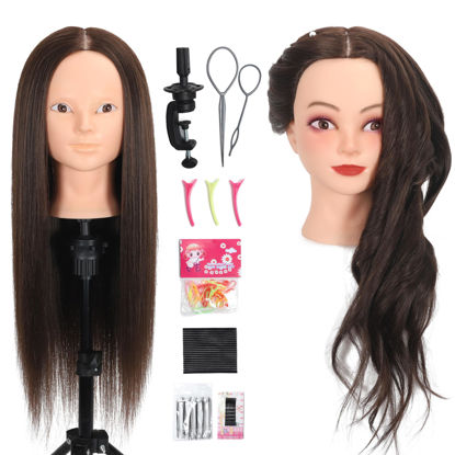 Picture of ZOMOI Mannequin Head 70% Human Hair 28"Cosmetology Practice Mannequin Head with Hair Makeup Doll Head for Practice（No makeup 4#）