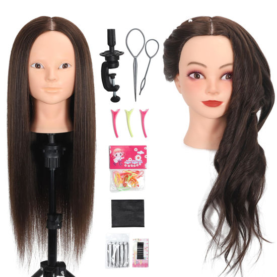 Picture of ZOMOI Mannequin Head 70% Human Hair 28"Cosmetology Practice Mannequin Head with Hair Makeup Doll Head for Practice（No makeup 4#）