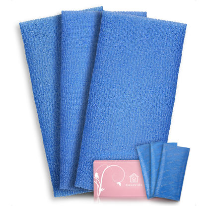 Picture of CasaVida Exfoliating Washcloth Back Scrubber for Shower Exfoliating Body Scrubber Japanese Beauty African Net Sponge Bath Korean Loofah Towel Wash Cloth Body Scrub 3 Pack (Navy-Blue x 3)