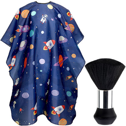 Picture of FEBSNOW Kids Hair Cutting Cape,Professional Kids Barber Cape and Neck Duster Brush Cartoon Hairdresser Apron with Adjustable Closure for Children Salon Barber Supplies for Kids & Adults 55x39 Inches