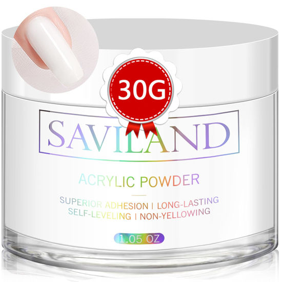 Picture of Saviland White Acrylic Powder - 30g Professional Acrylic Nail Powder for Acrylic Nails Extension, 3D Nail Art Polymer Powder, No Need Nail Lamp