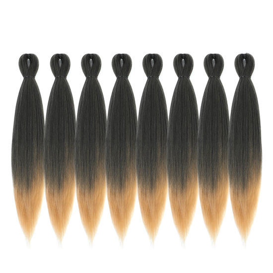 Picture of DIFUNEE Pre-stretched Braiding Hair - 24 Inch 8 Packs Ombre Blonde Longt Braiding Hair For Twist or Box Braids, Yaki Texture Hot Water Setting Synthetic Braiding Hair Extensions (24 Inch, T27-8P)