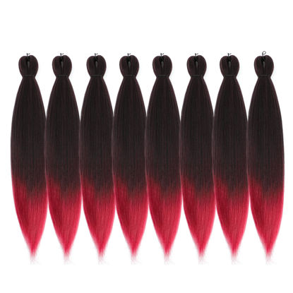 Picture of DIFUNEE Pre-stretched Braiding Hair - 24 Inch 8 Packs Ombre Red Long Braiding Hair For Twist or Box Braids, Yaki Texture Hot Water Setting Synthetic Braiding Hair Extensions (24 Inch, T530-8P)