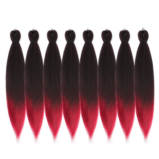 Picture of DIFUNEE Pre-stretched Braiding Hair - 24 Inch 8 Packs Ombre Red Long Braiding Hair For Twist or Box Braids, Yaki Texture Hot Water Setting Synthetic Braiding Hair Extensions (24 Inch, T530-8P)