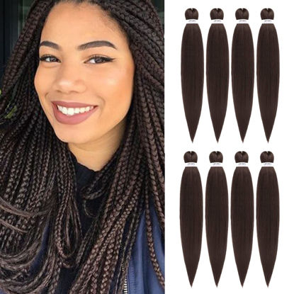 Picture of DIFUNEE Pre-stretched Braiding Hair - 16 Inch 8 Packs Light Brown Short Braiding Hair For Twist or Box Braids, Yaki Texture Hot Water Setting Synthetic Braiding Hair Extensions (16 Inch, #4-8P)