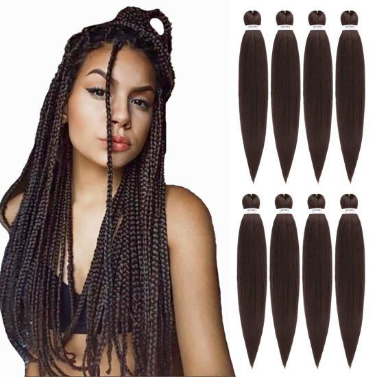 Picture of DIFUNEE Pre-stretched Braiding Hair - 20 Inch 8 Packs Light Brown Long Braiding Hair For Twist or Box Braids, Yaki Texture Hot Water Setting Synthetic Braiding Hair Extensions (20 Inch, #4-8P)