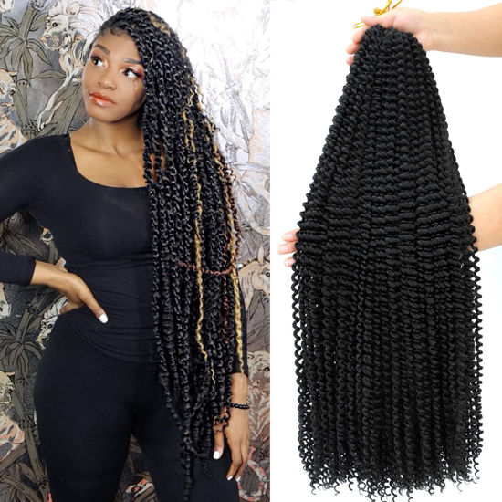 Picture of Dansama 7 Packs Passion Twist Hair Water Wave Braiding Hair for Butterfly Style Crochet Braids Bohemian Hair Extensions (30inch (Pack of 7), 1B)