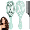 Picture of Oumigiz Curl Defining Brush, Boar Bristle Detangling Hair Brush for Women Girls Thick Curly Wavy Hair Wet Dry Use, Fast Blow Drying Vented Styling Hairbrush, Smoothing Hair No Tangle (Turquoise)