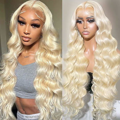 Picture of Alimubi 613 13x6 Lace Front Wig Human Hair 200 Density 613 Lace Front Wig Human Hair Body Wave Blonde Wig Human Hair（26 Inch）