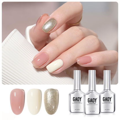 Picture of GAOY Gel Nail Polish Kit, 3 Colors 16ml White Jelly Nude Glitter, Sheer Soak Off UV Gel Polish Set - Gilded Pearl