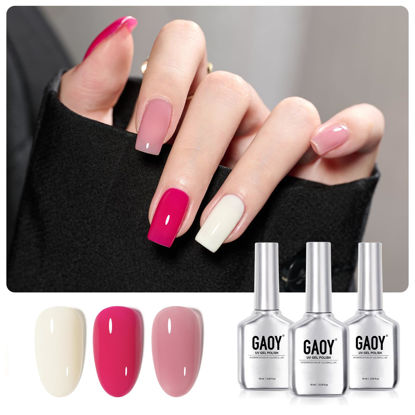 Picture of GAOY Gel Nail Polish Kit, 3 Colors 16ml White Jelly Magenta, Soak Off UV Gel Polish Set - Rose Quartz