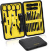 Picture of ZIZZON Manicure Set 18 in 1 Professional Pedicure Set Nail scissors Grooming Kit with Leather Travel Case (Black/Yellow)