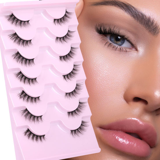Picture of ALICE Half Lashes 3/4 False Eyelashes Natural Looking Faux Mink Lashes Fluffy Cat Eye Wispy Lashes Pack Corner Accent Eye Makeup DIY Clusters Lashes 7 Pairs