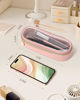 Picture of Soimeat Clear Travel Makeup Brush Holder, Leather Makeup Brush Toiletry Bag, Portable Cosmetic Brush Case, Transparent Waterproof Makeup Brush Storage Bag, Pink