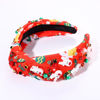 Picture of NVENF Christmas Headband for Women Jeweled Xmas Plaid Headband Embellished Crystal Pearl Knotted Headbands Wide Top Knot Holiday Headband Christmas Hair Accessories Holiday Outfits Gifts (Reindeer)