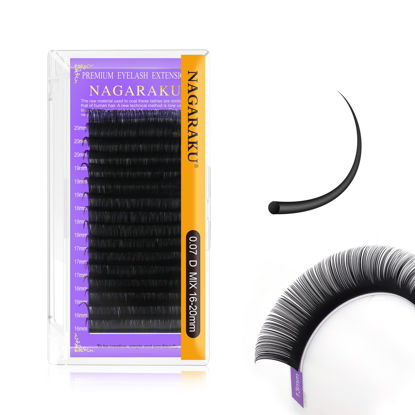 Picture of NAGARAKU Eyelash Extensions 0.07mm D curl 16-20mm Mix Tray Individual Lashes Classic Matte Black 16 Rows Professional Beauty Salon Supplies