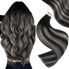 Picture of Easyouth Ombre Tape in Human Hair Extensions Off Black Fading to Silver Mixed Natural Black Tape ins Human Hair Extensions Double Sided Glue in Hair Extensions 22Inch 50g 20pcs