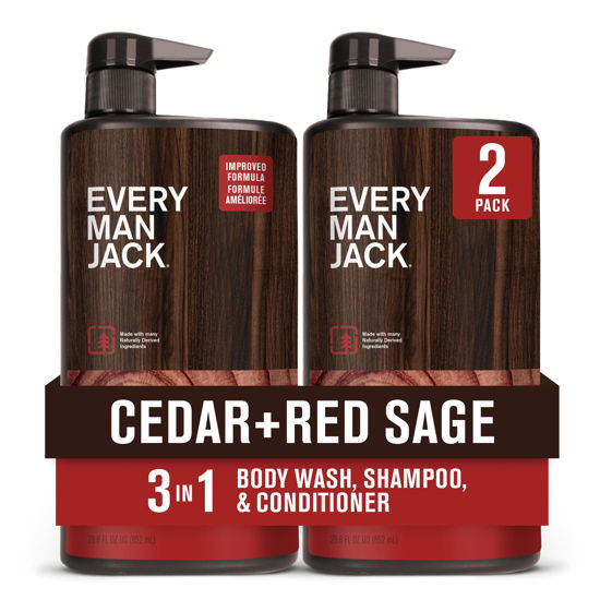 Picture of Every Man Jack Cedar + Red Sage Hydrating Mens 3-in-1 All Over Wash for All Skin and Hair Types - Body Wash, Shampoo and Conditioner with Naturally Derived Ingredients - 28.8oz (2 Pack)