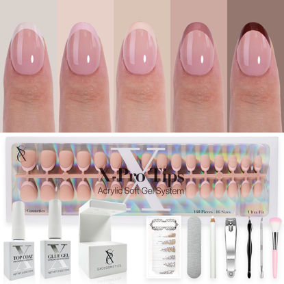 Picture of SXC Cosmetics French Tip Press On Nails - Skin Tone Nude and Color Series, XS Almond X-Pro Tips Starter Kit ST118KIT