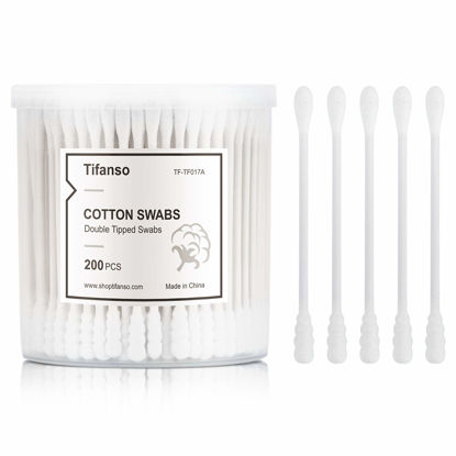 Picture of Cotton Swabs, tifanso 200 Count Natural Double Tipped Cotton Bubs, Cruelty-Free Cotton Swabs, Chlorine-Free Hypoallergenic (White)