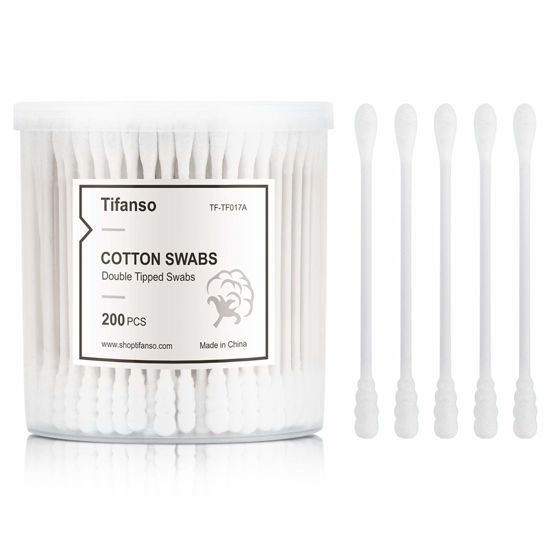 Picture of Cotton Swabs, tifanso 200 Count Natural Double Tipped Cotton Bubs, Cruelty-Free Cotton Swabs, Chlorine-Free Hypoallergenic (White)
