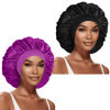 Picture of 2 Pcs Extra Large Satin Hair Bonnet for Sleeping Cap 17 inches Jumbo Silk Sleep Bonnet for Women (Black & Purple)