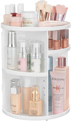 Picture of HBlife 360 Rotating Makeup Organizer Adjustable Carousel Large Capacity Revolving Perfume Organizer Skincare Organizers Cosmetic Storage Spinning Holder for Vanity, White