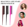 Picture of Leinuosen 3 Pcs Triple Teasing Comb Rat Tail Comb Tool Tease Layers Pintail Comb for Women Back Combing Root Teaser Adding Volume Structure Styling(Black, Pink and Brown)