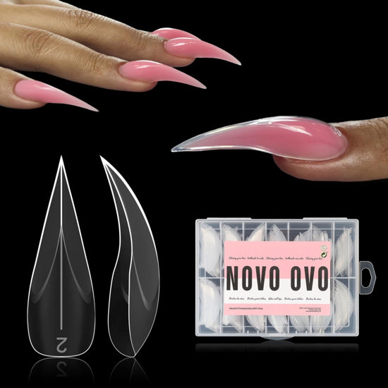 Picture of NOVO OVO Curved Stiletto Nail Dual Forms for Poly Gel Extension of 3D Eagle Claw, XL XXL Hawk Curve Sculptural Acrylic Nails, Reusable Full Cover Molds Halloween Nail Art Design 280 Pcs 14 sizes