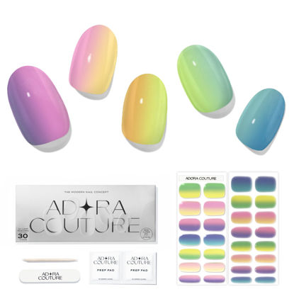 Picture of Adora Couture Semi Cured Gel Nail Strips |30pcs Glossy Colorful Nail Wraps | Glaze Nail Strips Gel Nail Stickers with UV Light Required (Pastel Rainbow)