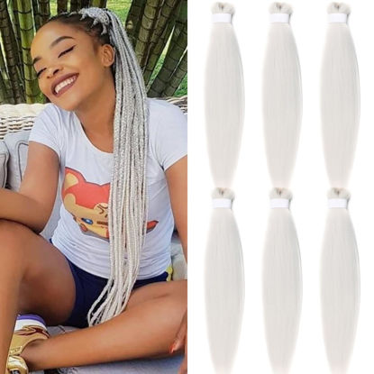 Picture of Silver Grey Braiding Hair Kanekalon Hair Extensions for Braiding Braids Grey Braiding Hair Pre Stretched 26 inch Synthetic Jumbo Knotless Kids Prestressed Braiding Hair 26 inch 6 packs