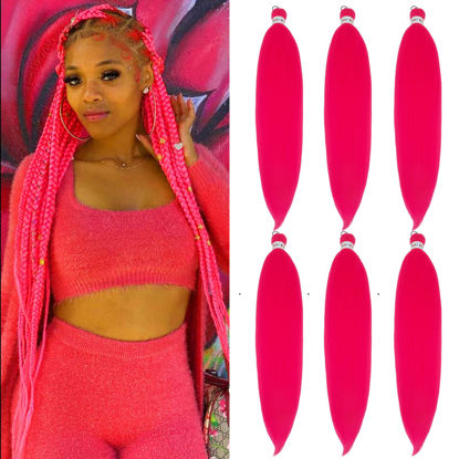 Picture of UPruyo Hot Pink Braiding Hair Pre Stretched kanekalon Pink Prestretched Braiding Hair Knotless Jumbo Kids Braiding Box Braids Hair for Braiding 26 Inch